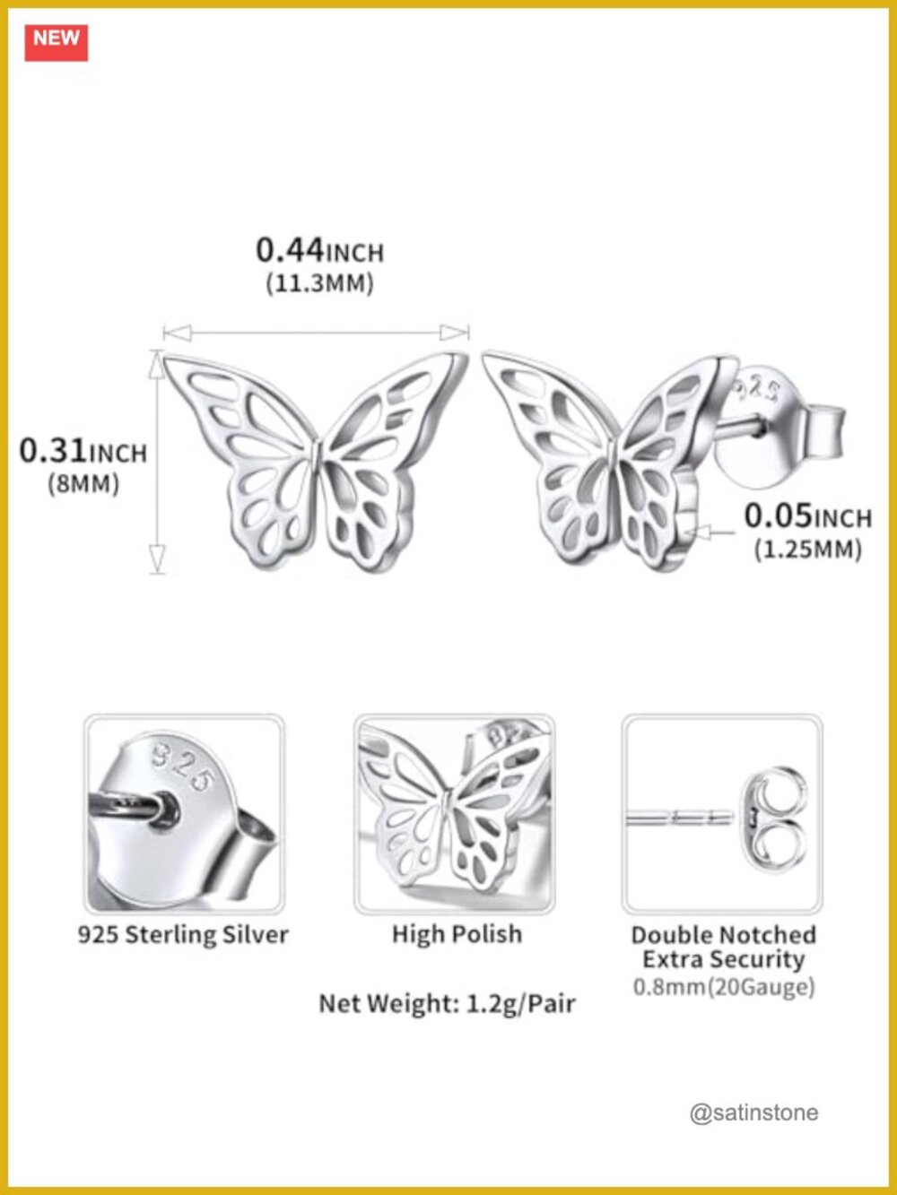 925 Sterling Silver Stud Earrings Hypoallergenic Dainty Heart Star Moon - Picture 6 of 7